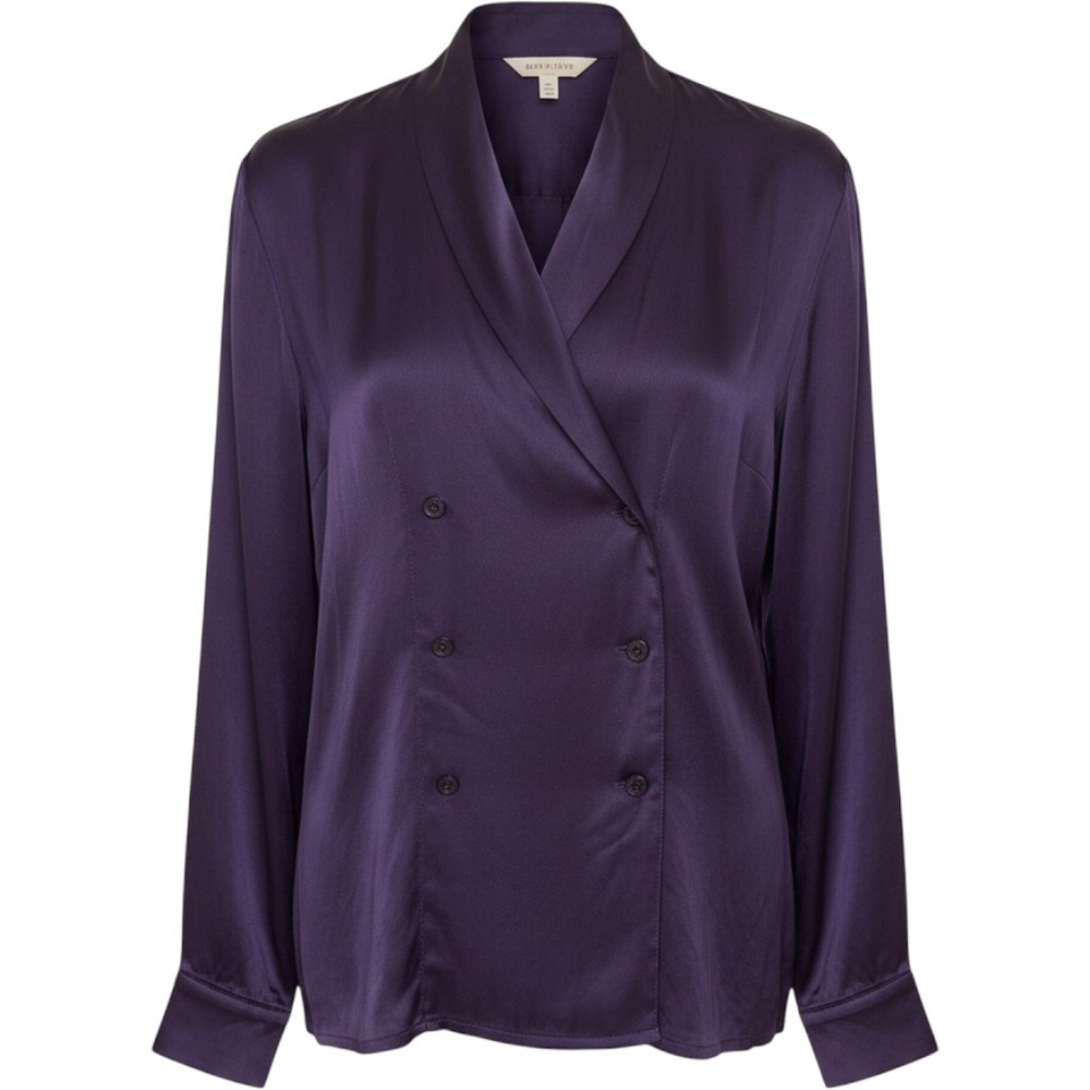 Escada Margaretha Ley Purple Silk Double Breasted Blouse Shawl Collar Vintage 38